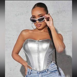 Zipper tube top Crop Set with matching pants